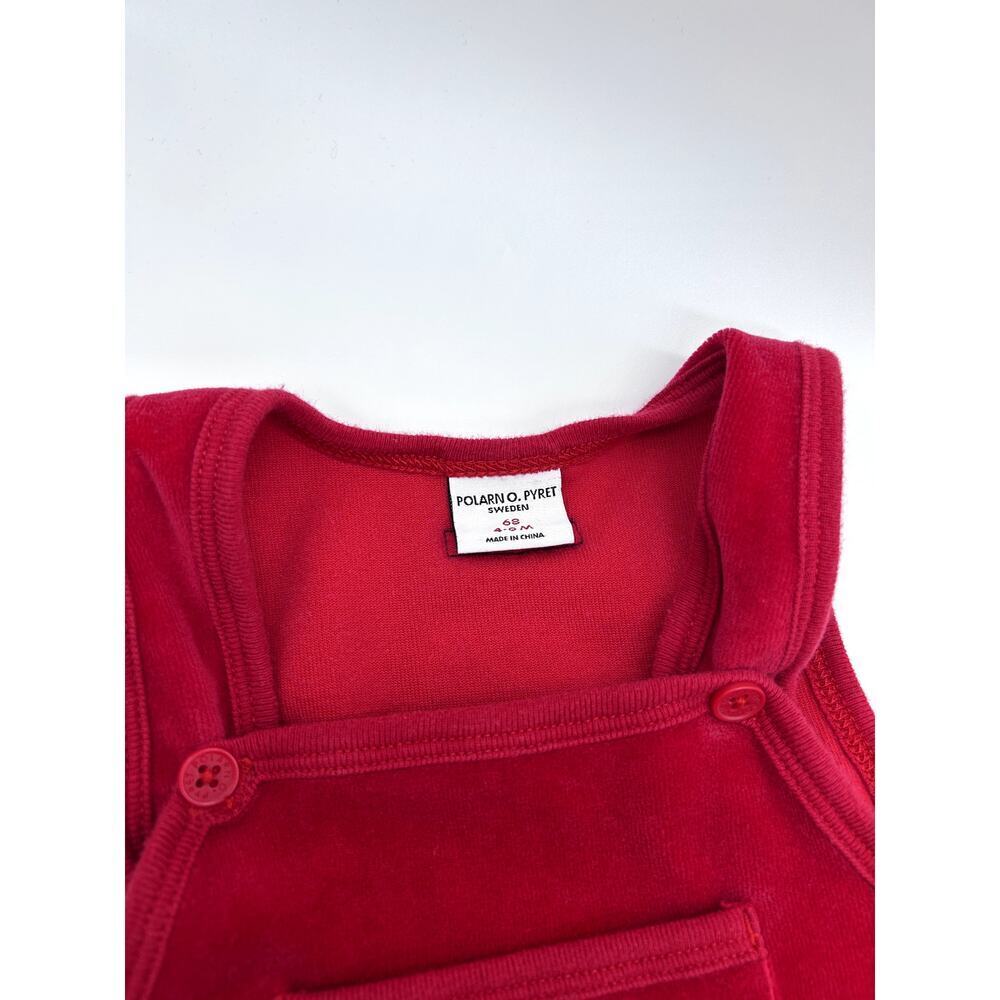 Polarn O. Pyret Red Velvet Velour Jumpsuit Footed Overalls Baby size 4- 6 Months - Picture 3 of 8